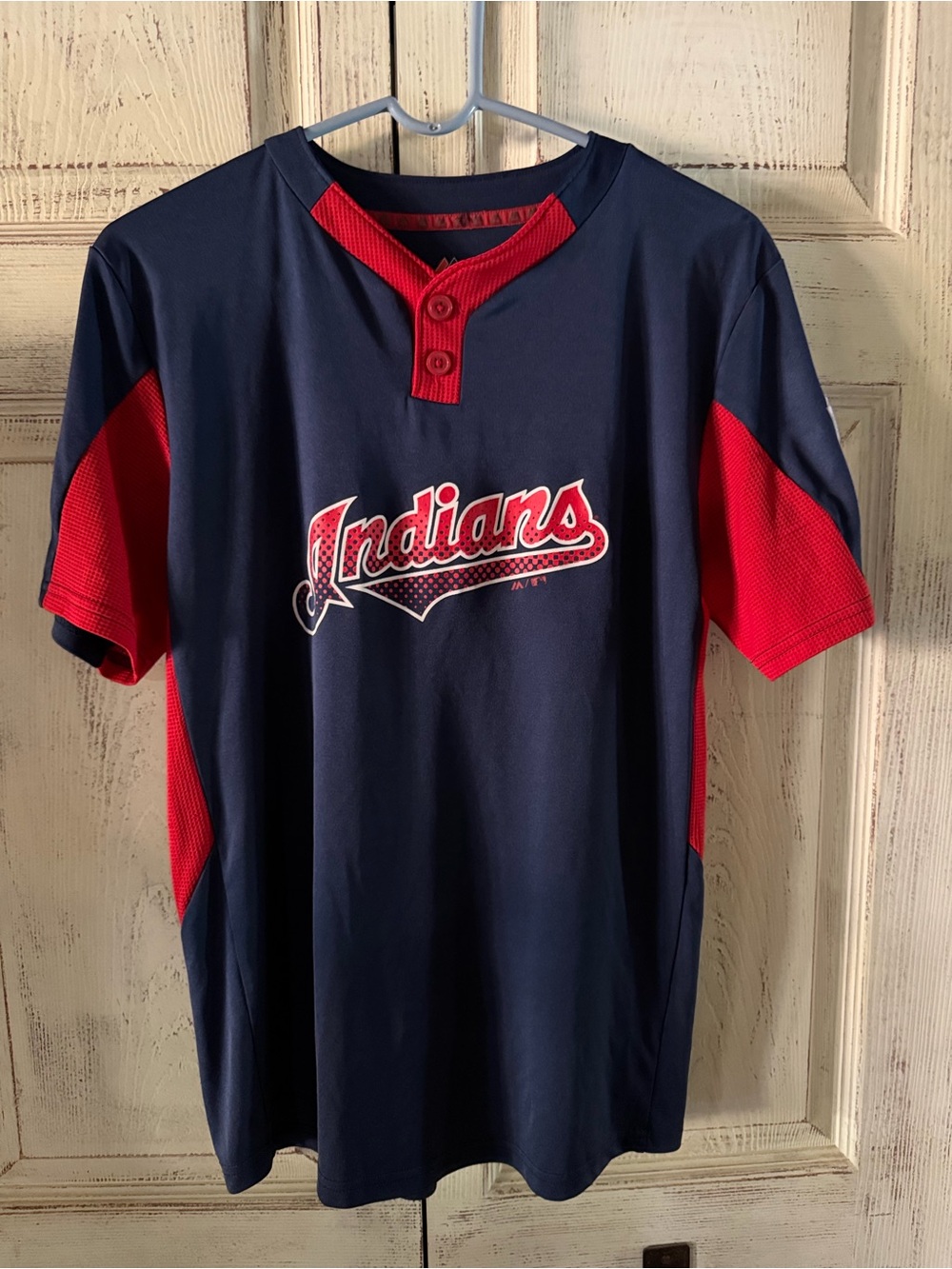 Majestic Navy & Red Indians Kids Baseball Top
